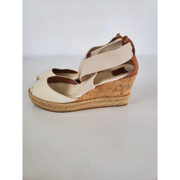 Tory Burch Peep Toe Cork Wedge Sandals Size 7.5 - Picture 3 of 12